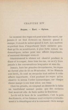 Chapitre XIV. Repas. - Kari. - Opium