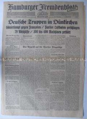 Tageszeitung "Hamburger Fremdenblatt" zum Einmarsch der Wehrmacht in Dünkirchen