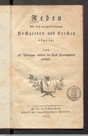 Erster Theil: Erster Theil. Bestehend in Hochzeitreden