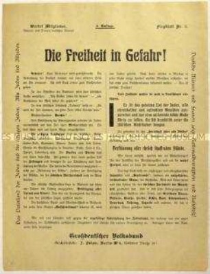 Antisemitisches Flugblatt des Großdeutschen Volksbundes mit Verschwörungstheorien und Aufruf zum Beitritt