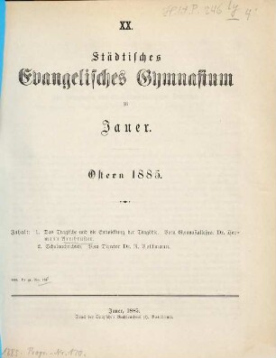 Städtisches Evangelisches Gymnasium zu Jauer : Ostern .... 1884/85