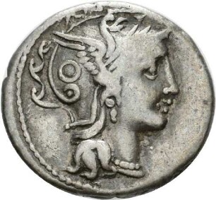 Denar des C. Claudius Pulcher mit Darstellung der Victoria in einer Biga