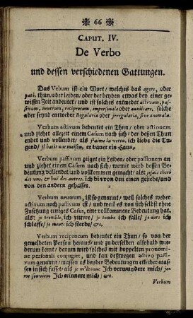 Caput IV. De Verbo und dessen verschiedenen Gattungen.
