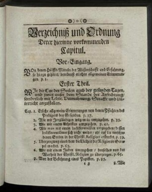 Verzeichniß und Ordnung Derer hierinne vorkommenden Capitul.