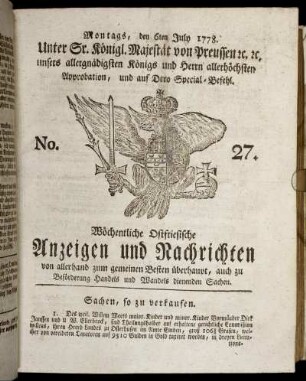 No. 27. Montags, den 6ten July 1778.
