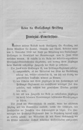 Über die Entlassungs-Prüfung an der Provinzial-Gewerbeschule