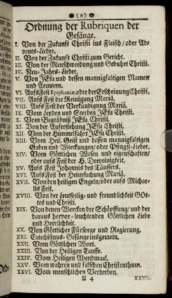 Ordnung der Rubriquen der Gesänge.