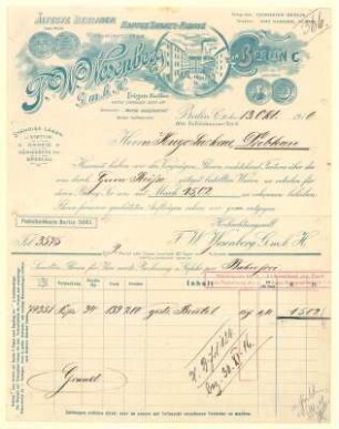 Geschäftsbrief von F. W. Wesenberg, "Älteste Berliner Kaffee Zusatz-Fabrik".