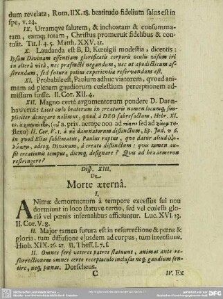 Disp. XIII. De Morte aeterna