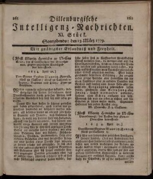 XI. Stück. Sonnabends: den 13. März 1779.