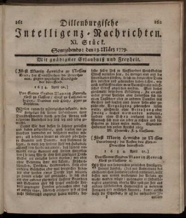 XI. Stück. Sonnabends: den 13. März 1779.