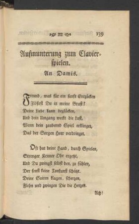 Aufmunterung zum Clavierspielen. An Damis