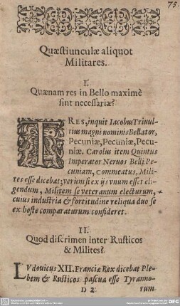 Quaestiunculae aliquot Militares.