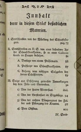 Innhalt derer in diesem Stück befindlichen Materien.