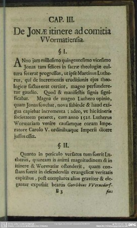 Cap. III. De Jonae itinere ad comitia Wormatiensia