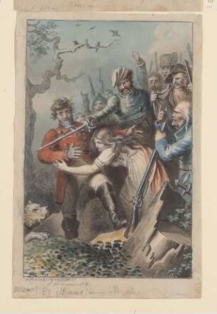 Die Scheidung durchs Schwert [Illustration zu Friedrich Schillers Drama "Die Räuber", 5. Akt, 2. Szene]