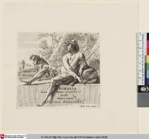 ANIMALIA, Titelblatt [Hirte mit seinem Hund; The Man under the Trees, the so-called Man's Book; Un berger assis sur une large pierre carrée [...]]