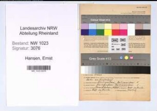 Entnazifizierung Ernst Hansen , geb. 16.02.1907 (Sparkassenangest.)