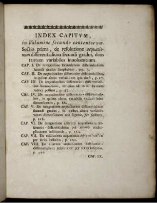 Index Capitum, in Volumine secundo contentorum.