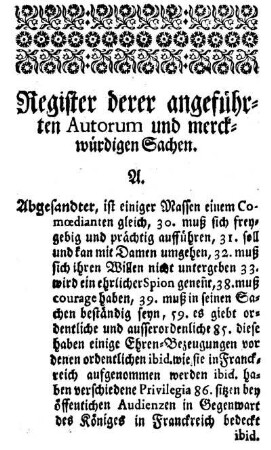 Register derer angeführten Autorum und merckwürdigen Sachen.