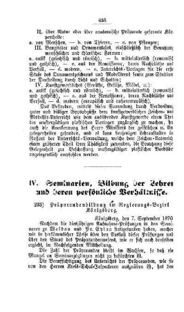 Präparandenbildung im Regierungs-Bezirk Königsberg : [IV. Seminarien, Bildung der Lehrer und deren persönliche Verhältnisse]