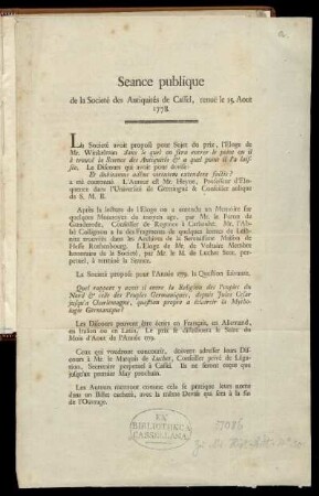 Prix proposé par la Societé des Antiquités de Hesse