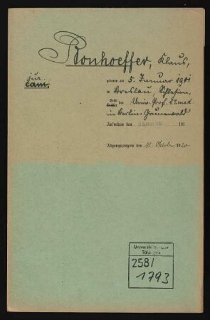 Bonhoeffer, Klaus * 5.1.1901