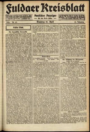 Erste Ausgabe vom Samstag, den 10. April 1920.