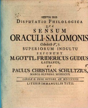 Disp. philol. qua sensum oraculi Salomonis, Coheleth V, 7