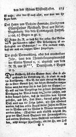 Die große Verwandlung, oder das wunderbare Jahr, samt dem Thronbesteigungsmanifest der Göttin Venus.