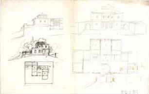 Thiersch, August ; Korfu (Griechenland); Villa, Projekt - Grundrisse, Perspektiven