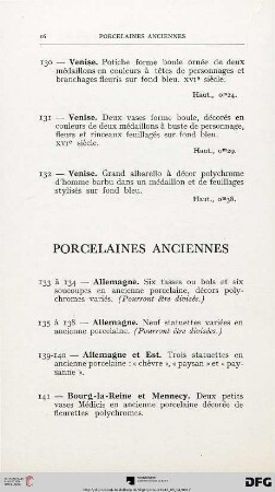 Porcelaines Anciennes (Nr. 133-250)