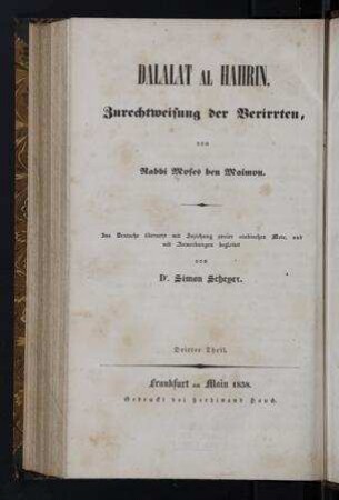 Moreh nevukhim / von Moses Maimonides