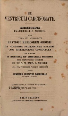 De ventriculi carcinomate : Diss. inaug. med.