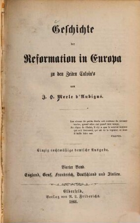 Geschichte der Reformation in Europa zu den Zeiten Calvin's, 4. England, Genf, Frankreich, Deutschland und Italien
