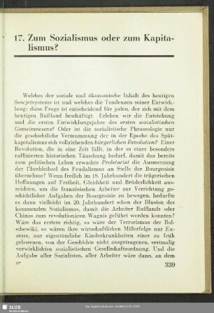 17. Zum Sozialismus oder zum Kapitalismus?