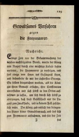 Gewaltsames Verfahren gegen die Freymaurer.