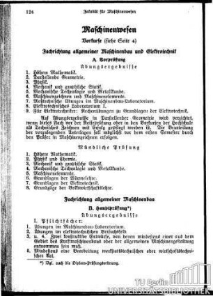 Maschinenwesen Fachrichtungen für allgemeinen Maschinenbau, Elektrotechnik, Schiffbau, Schiffsmaschinenbau und Luftfahrt