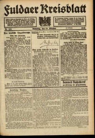 Ausgabe vom Dienstag, den 29. Oktober 1918.