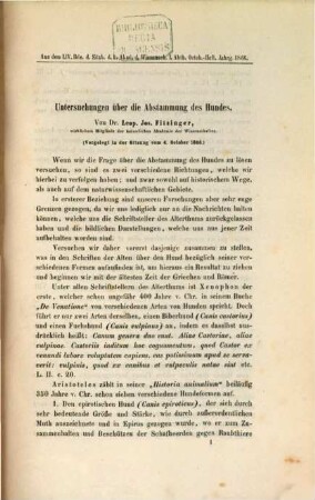 Untersuchungen über die Abstammung des Hundes : (Vorgelegt in der Sitzung vom 4. Oktober 1866)