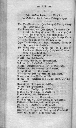 2. Jetzt wirklich beytragende Mitglieder der Schlesw. Holst. Landes=Bibelgesellschaft.
