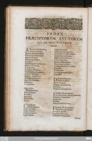 Index Praecipuorum Auctorum Qui In Hoc Volumine citantur.