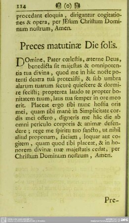 Preces matutinae Die solis