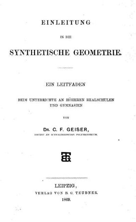 Einleitung in die synthetische Geometrie