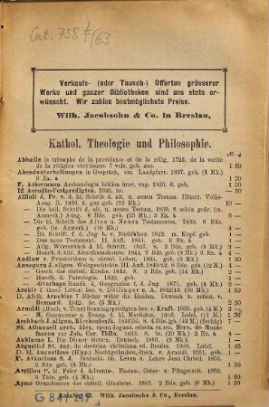 Antiquarischer Katalog. 63. 1885