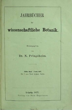 Jahrbücher für wissenschaftliche Botanik. 11. 1877/78