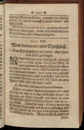 Cap. VIII. Vom Antimonio oder Spießglaß.