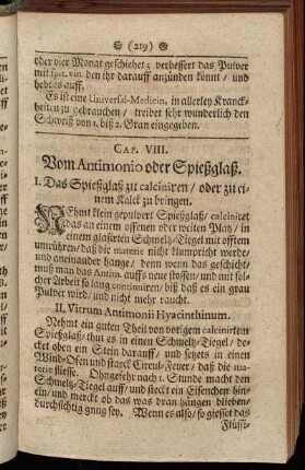 Cap. VIII. Vom Antimonio oder Spießglaß.