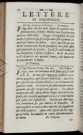 Lettere di Ragguaglio. / Lettres de Nouvelles. - Risposta a Lettere di Consiglio. / Réponses à des Lettres de Conseil.
