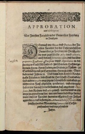 Approbation und Subscription [...]